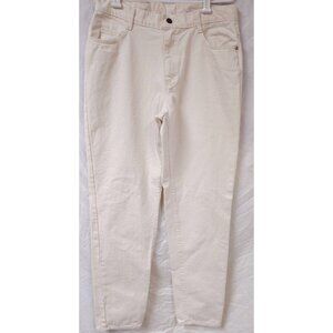 Vtg Lee Womens 15 Long High Waisted Ivory Tapered Denim Jeans Made in USA 32X33